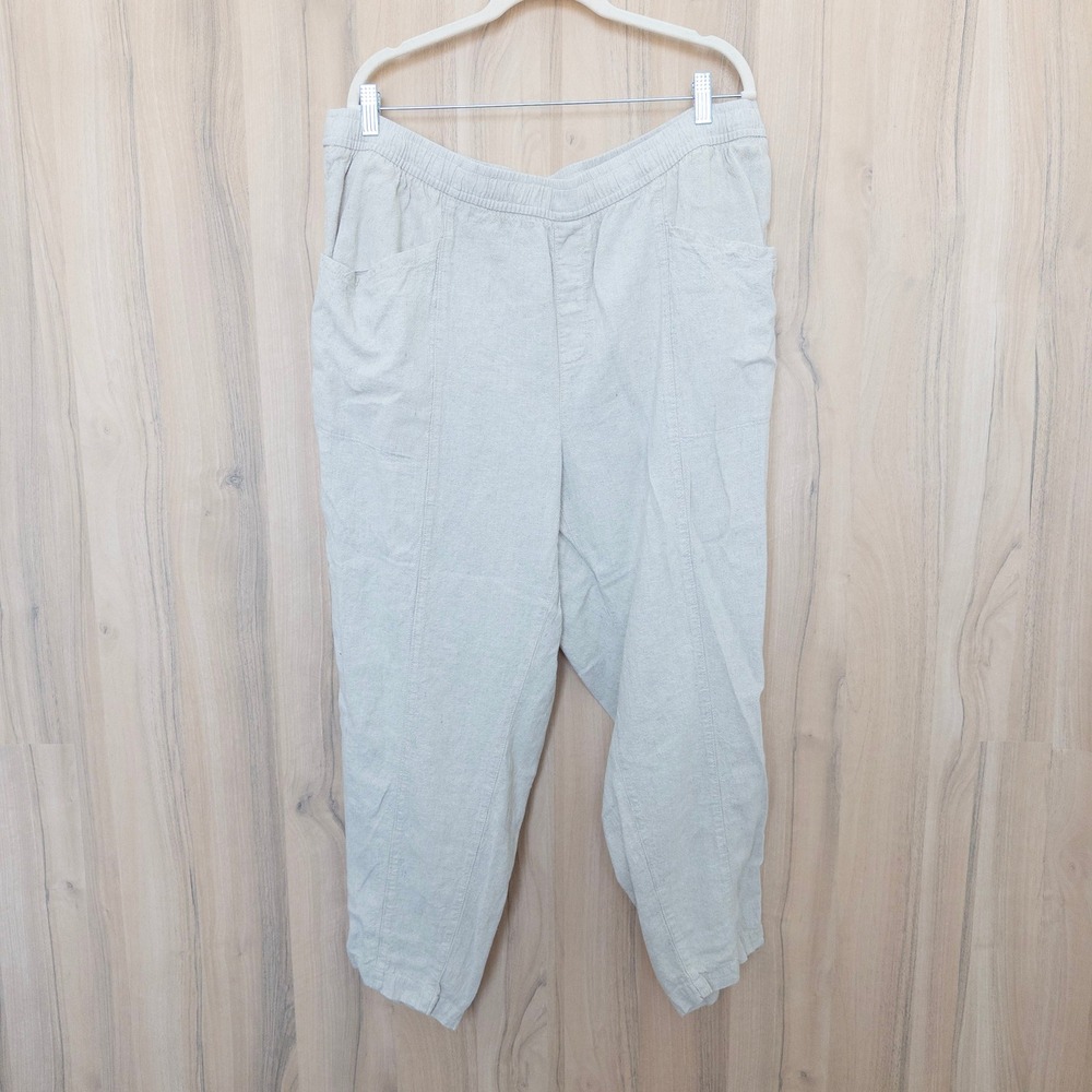 Old Navy Womens Linen Blend Pants 2X Beige Coastal Lagenlook Summer Minimalist